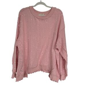 Fantastic Fawn Oversized Pink Sequin Sparkle Ruffle Pullover Top, Size M, EUC